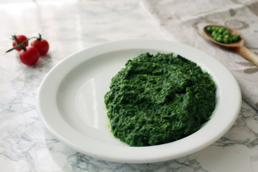Purée d'épinards et petits pois